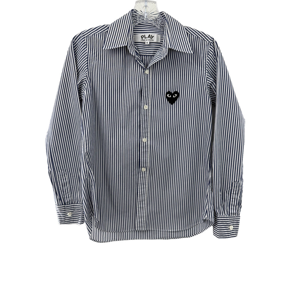 Play Comme Des Garçons UnisexNavy & White Striped Button Down Shirt Size Small - Picture 1 of 9